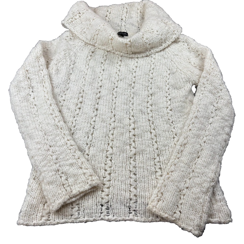 Vintage Silvia Novelli Sweater Womens Medium Ivory Acrylic Open Knit Long Sleeve